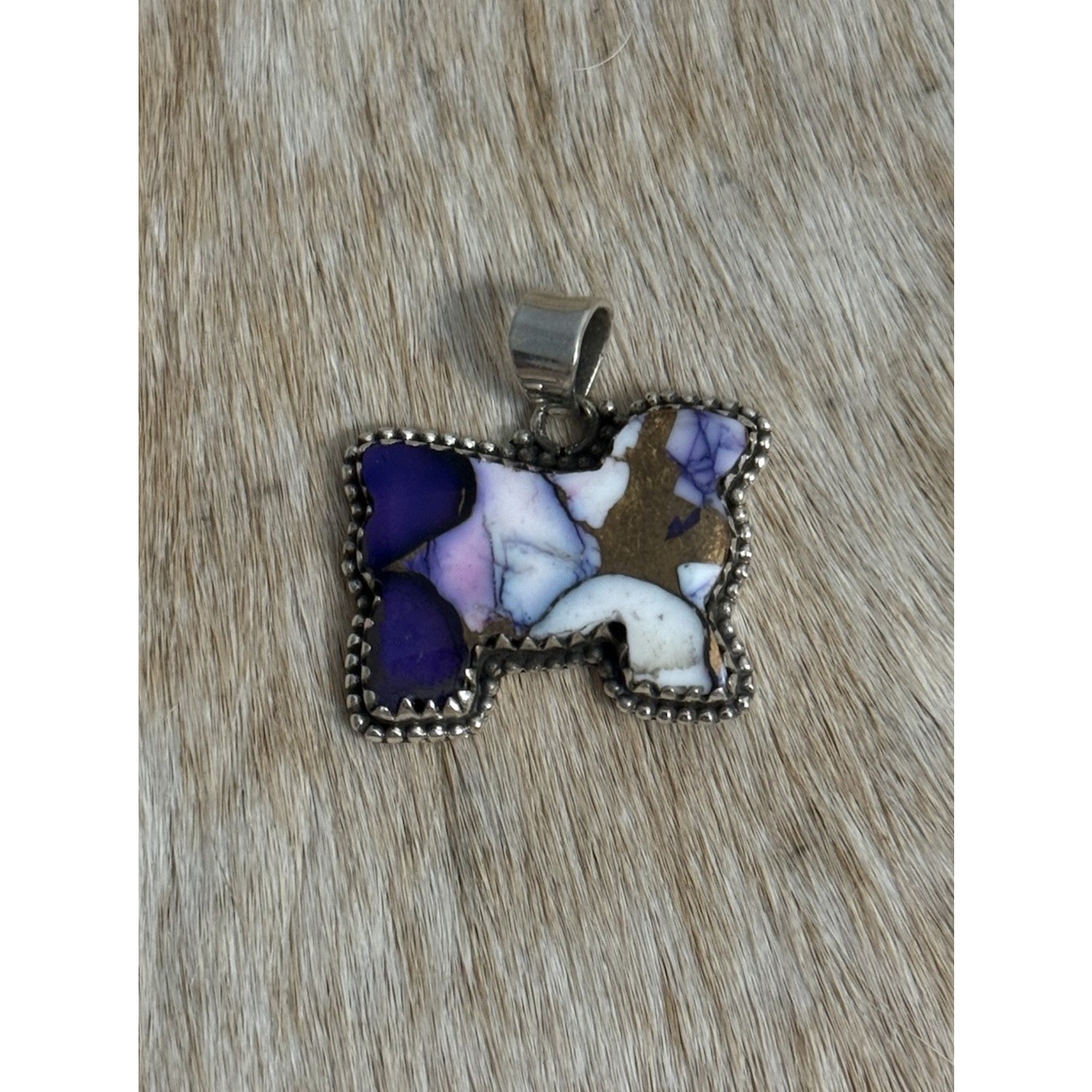 Sw Native American Sterling Silver Purple Dahlia Turquoise Cow Sheep Pendant 75$